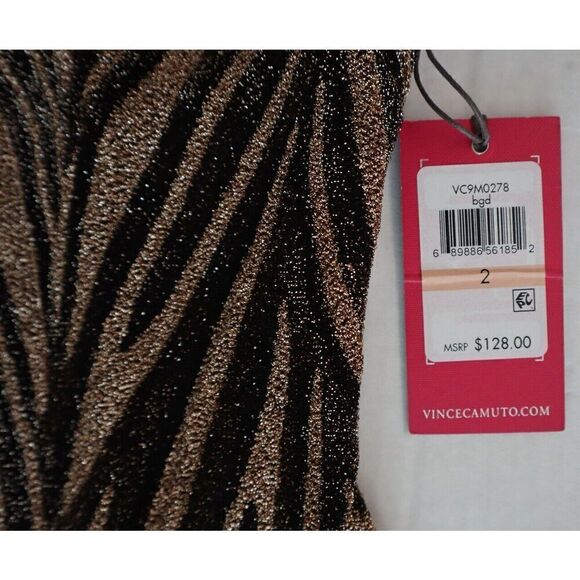 Vince Camuto Women's Sz 2 Black/Gold Metallic Tiger Print Sheath Dress - Picture 3 of 8